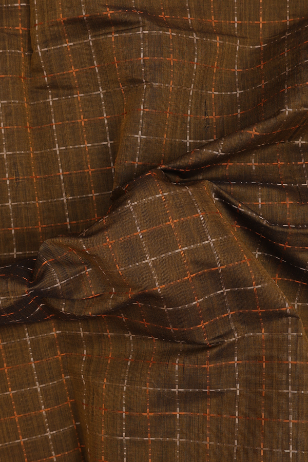 Coimbatore Cotton Saree In Greenish Brown With Checks Design