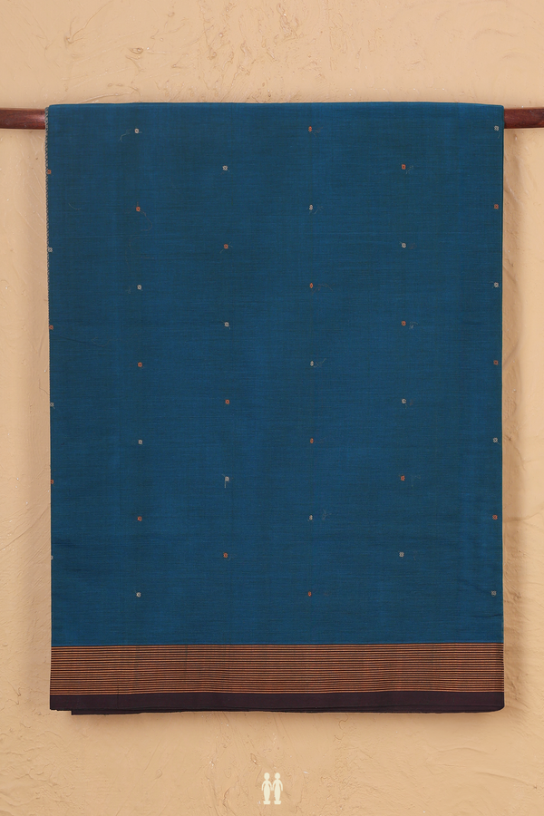 Coimbatore Cotton Saree In Pine Green With Threadwork Buttis