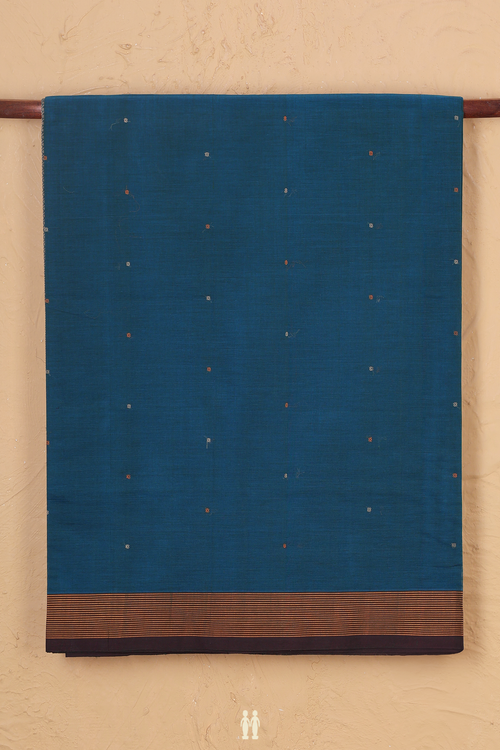 Coimbatore Cotton Saree In Pine Green With Threadwork Buttis