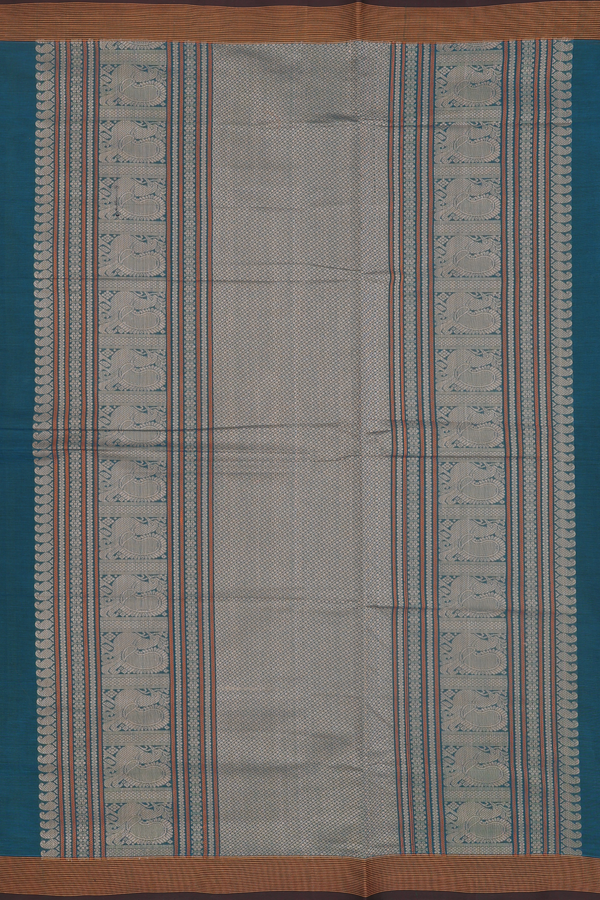 Coimbatore Cotton Saree In Pine Green With Threadwork Buttis