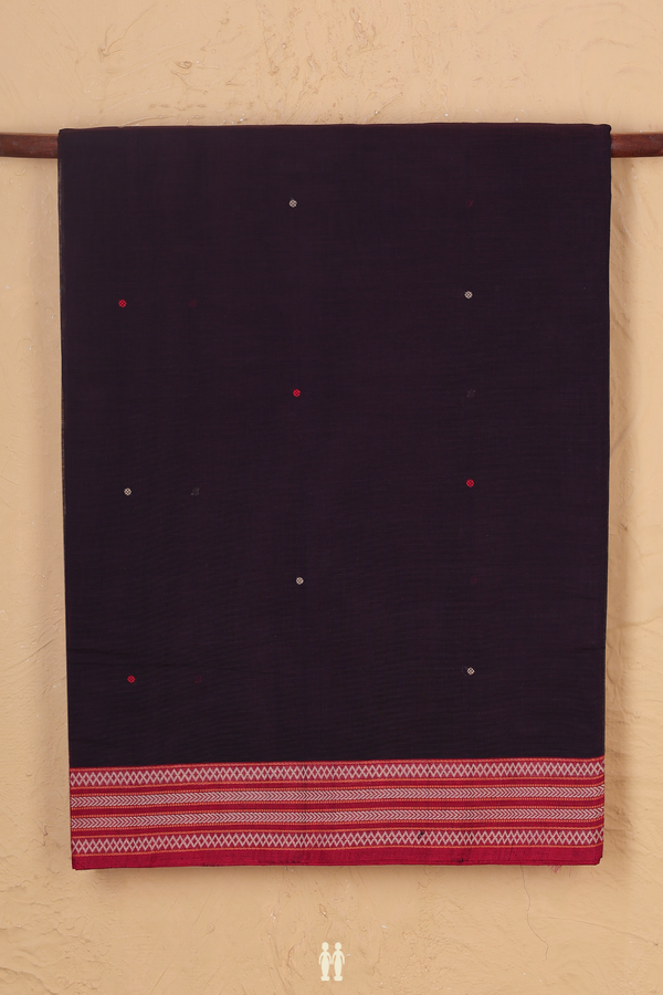 Coimbatore Cotton Saree In Dark Brown With Threadwork Buttis