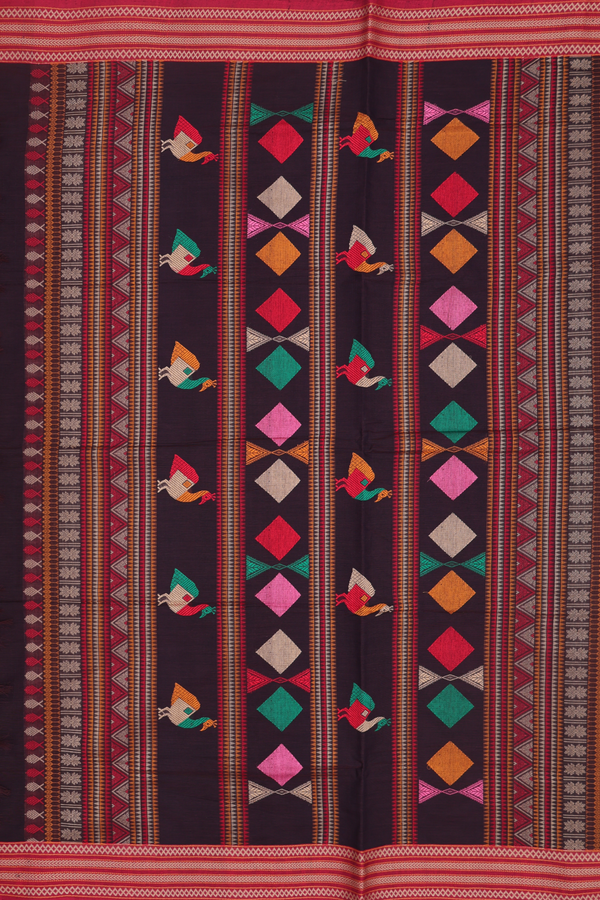 Coimbatore Cotton Saree In Dark Brown With Threadwork Buttis