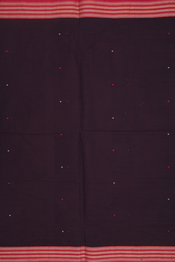 Coimbatore Cotton Saree In Dark Brown With Threadwork Buttis