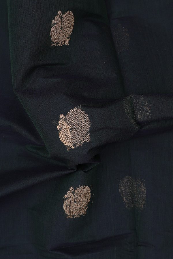 Coimbatore Cotton Saree In Dark Green With Peacock Buttas