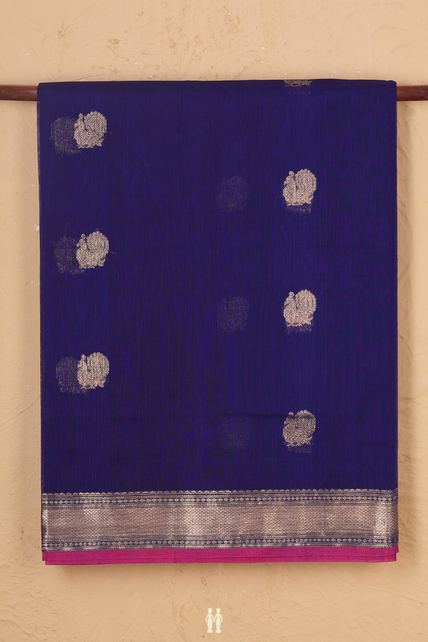 Coimbatore Cotton Saree In Royal Blue With Peacock Buttas
