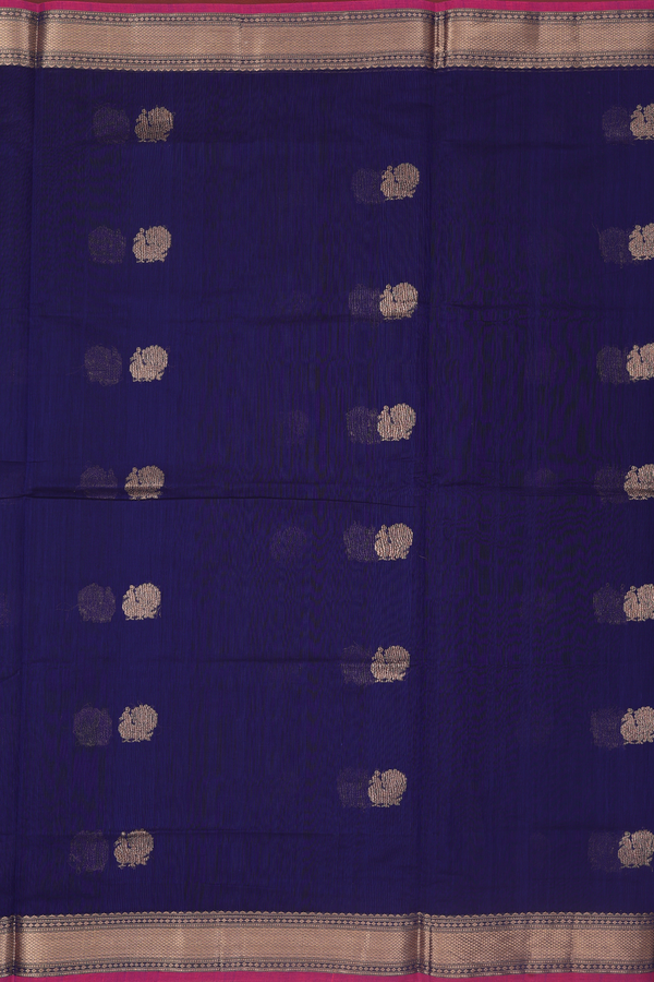 Coimbatore Cotton Saree In Royal Blue With Peacock Buttas