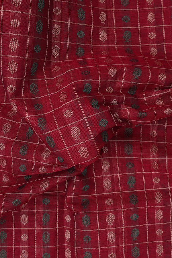 Coimbatore Cotton Saree In Berry Red With Checks Design