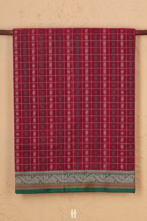Coimbatore Cotton Saree In Berry Red With Checks Design