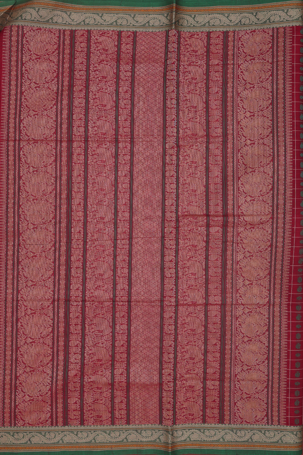 Coimbatore Cotton Saree In Berry Red With Checks Design