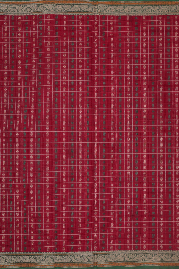 Coimbatore Cotton Saree In Berry Red With Checks Design