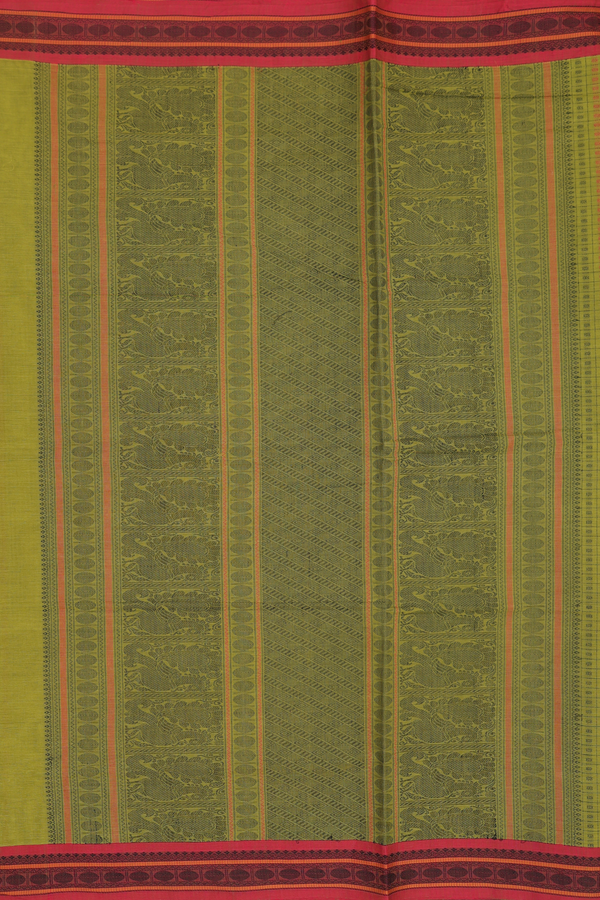 Coimbatore Cotton Saree In Olive Green With Checks Design