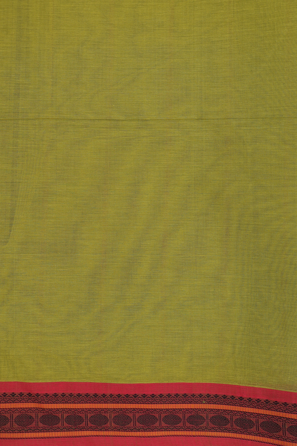 Coimbatore Cotton Saree In Olive Green With Checks Design