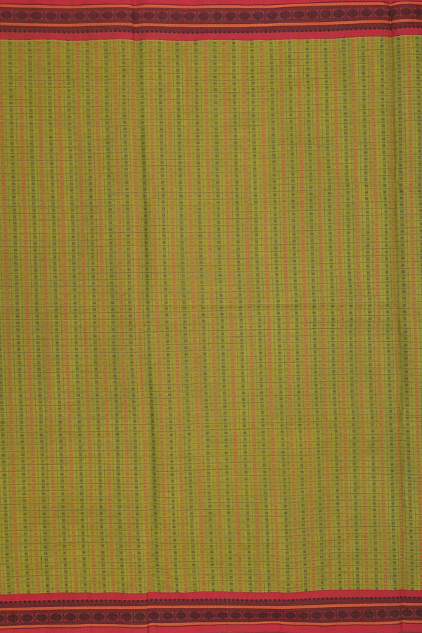 Coimbatore Cotton Saree In Olive Green With Checks Design