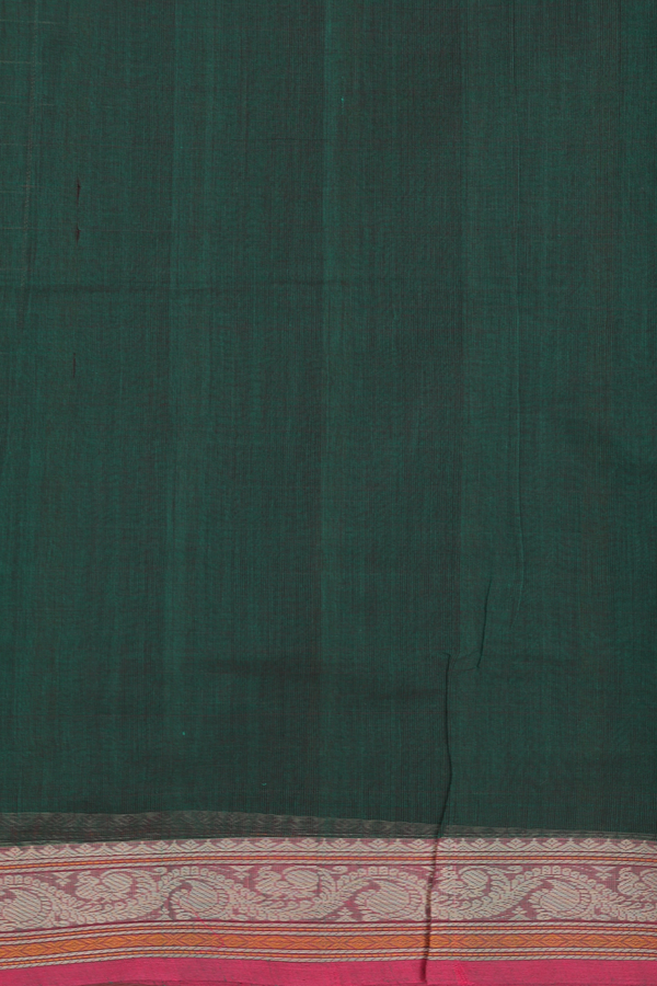 Coimbatore Cotton Saree In Forest Green With Checks Design