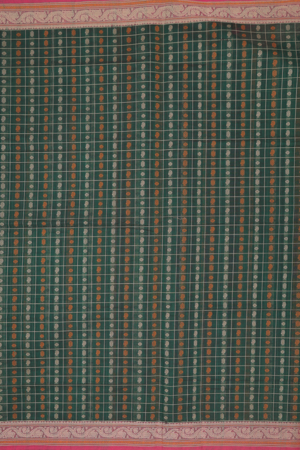 Coimbatore Cotton Saree In Forest Green With Checks Design