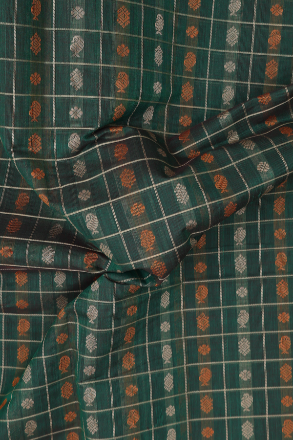 Coimbatore Cotton Saree In Forest Green With Checks Design