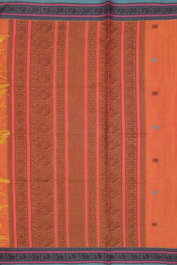 Coimbatore Cotton Saree In Orange With Elephant Buttas
