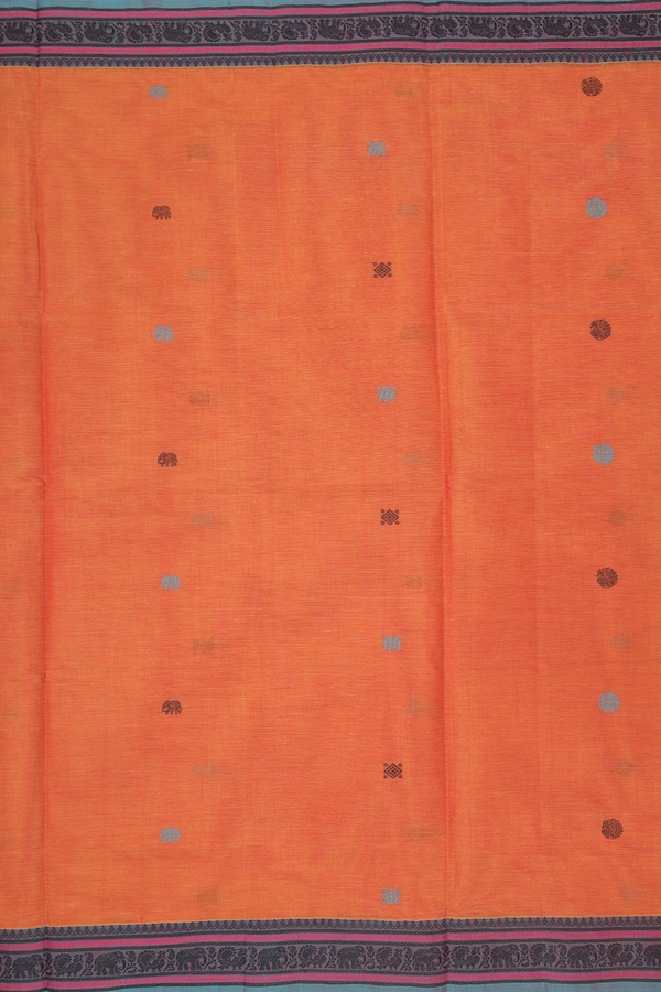 Coimbatore Cotton Saree In Orange With Elephant Buttas