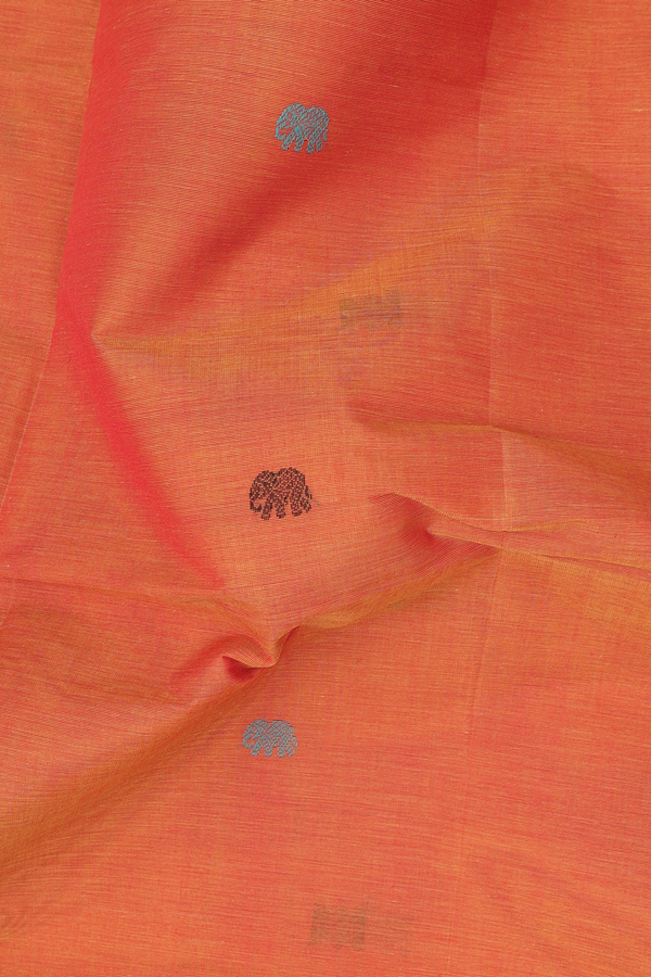 Coimbatore Cotton Saree In Orange With Elephant Buttas