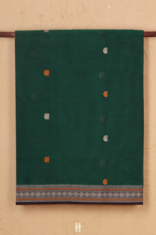 Coimbatore Cotton Saree In Forest Green With Paisley Buttas