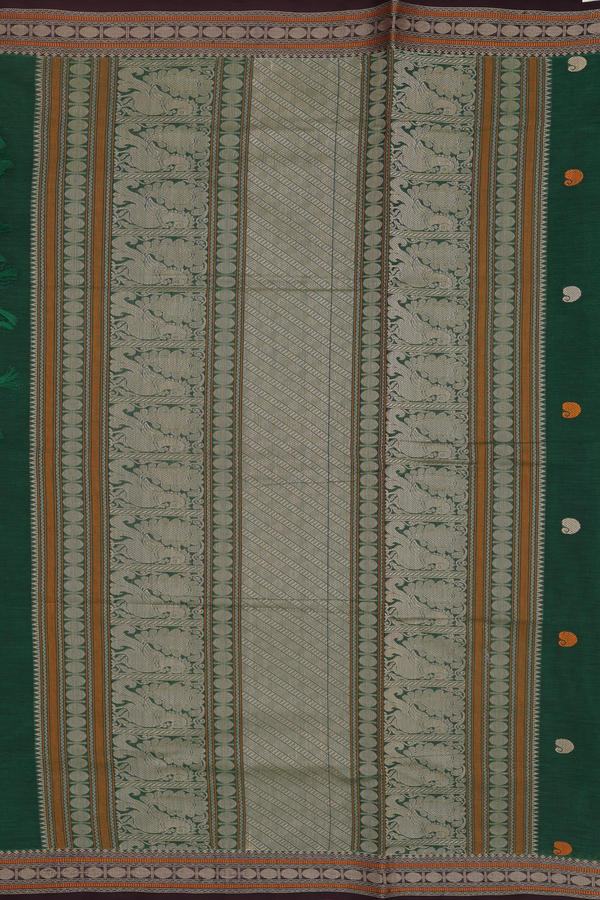 Coimbatore Cotton Saree In Forest Green With Paisley Buttas