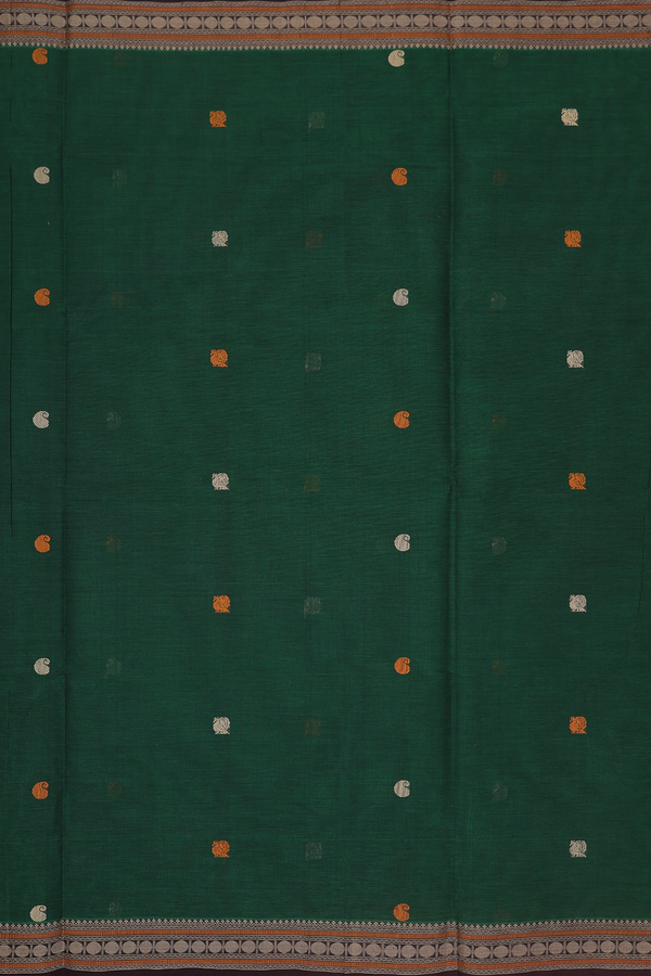 Coimbatore Cotton Saree In Forest Green With Paisley Buttas