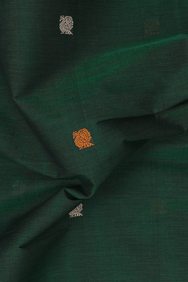Coimbatore Cotton Saree In Forest Green With Paisley Buttas