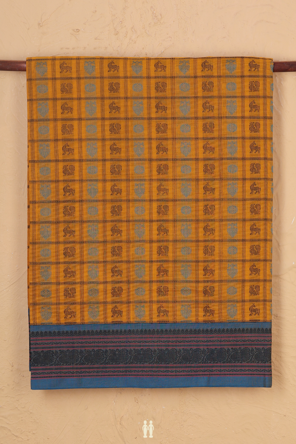 Coimbatore Cotton Saree In Mustard Orange With Checks Design