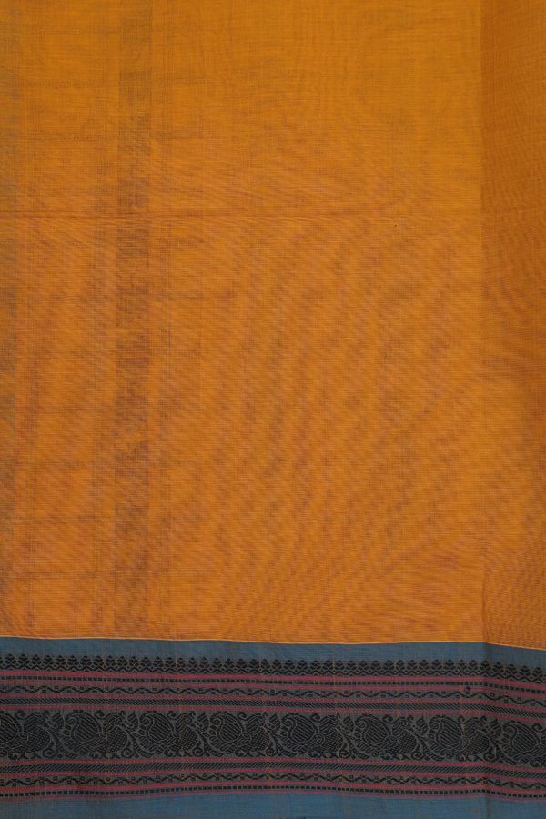 Coimbatore Cotton Saree In Mustard Orange With Checks Design