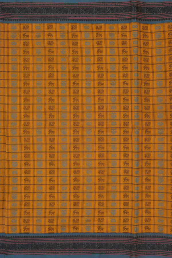 Coimbatore Cotton Saree In Mustard Orange With Checks Design