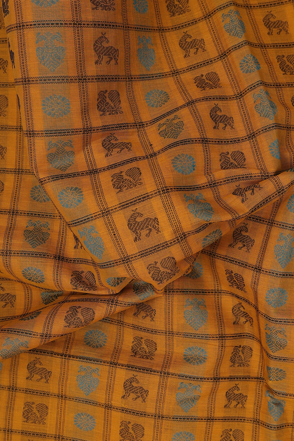Coimbatore Cotton Saree In Mustard Orange With Checks Design