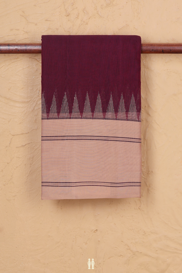 Kanchi Cotton Saree In Dark Burgundy With Contrast Border