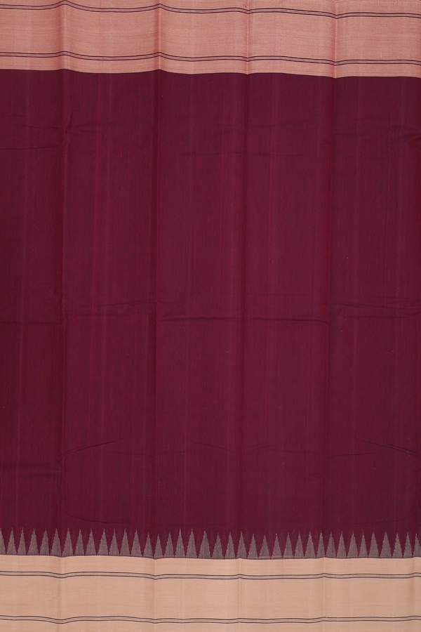 Kanchi Cotton Saree In Dark Burgundy With Contrast Border
