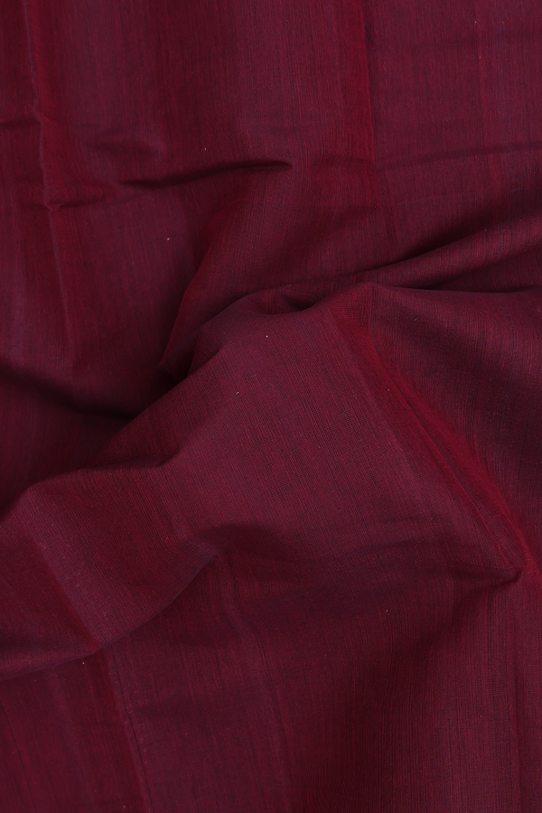 Kanchi Cotton Saree In Dark Burgundy With Contrast Border