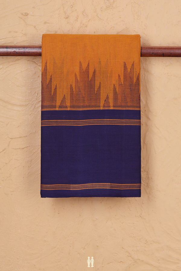 Kanchi Cotton Saree In Mustard Orange With Contrast Border