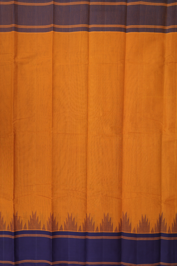 Kanchi Cotton Saree In Mustard Orange With Contrast Border