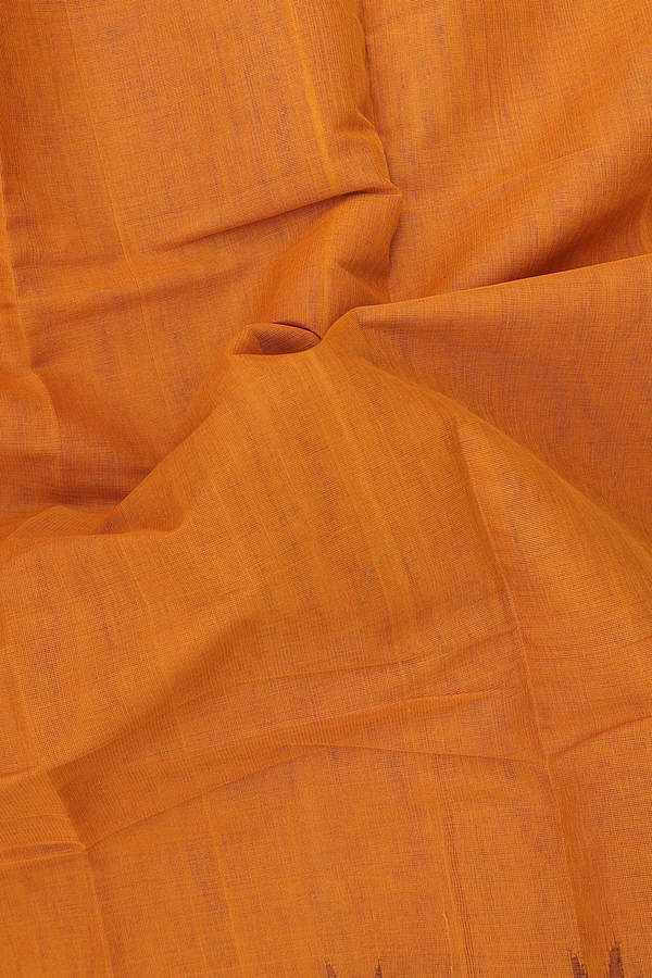 Kanchi Cotton Saree In Mustard Orange With Contrast Border