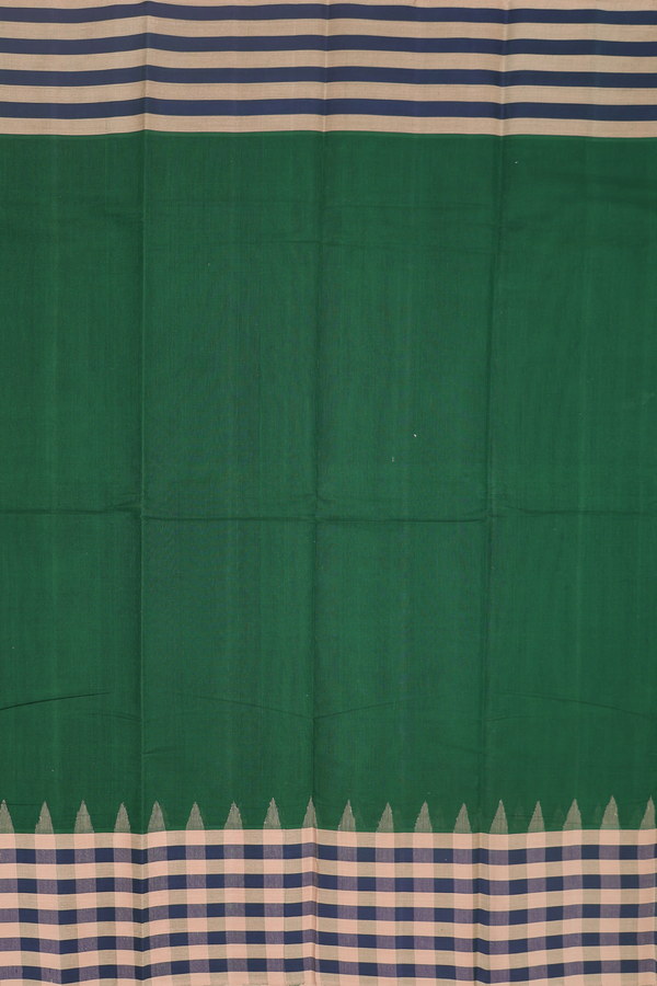 Chettinadu Cotton Saree In Forest Green With Checks Border