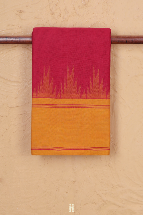 Kanchi Cotton Saree In Crimson Red With Contrast Border