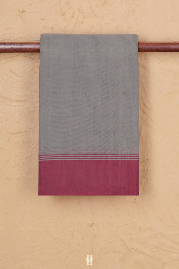 Chettinadu Cotton Saree In Greenish Grey With Contrast Border