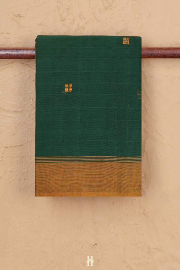 Chettinadu Cotton Saree In Forest Green With Threadwork Buttas