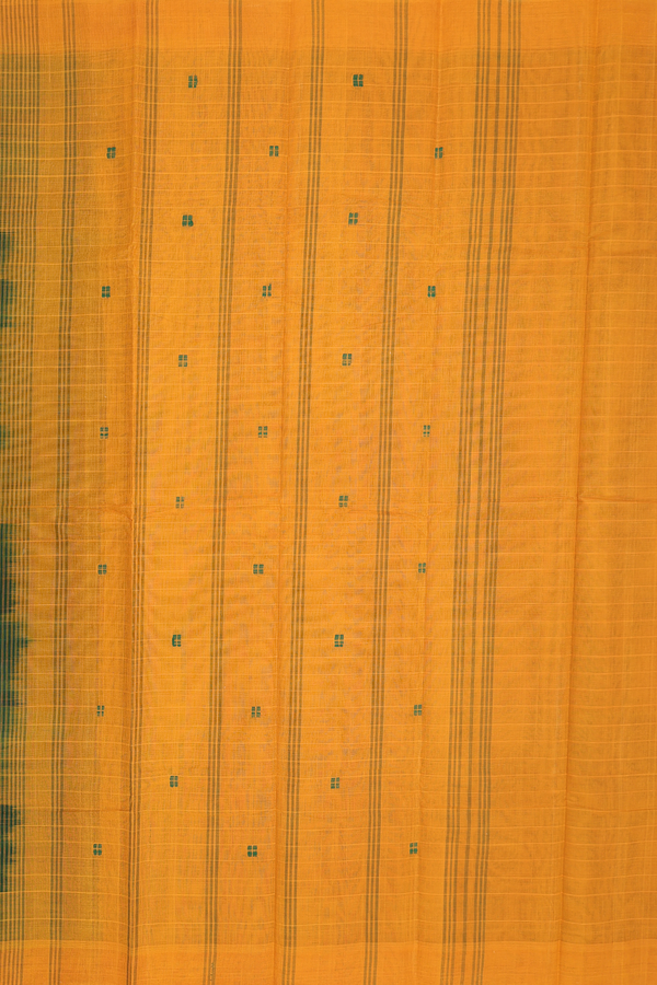 Chettinadu Cotton Saree In Forest Green With Threadwork Buttas