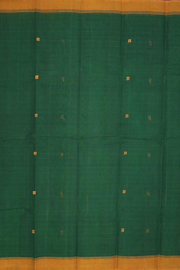 Chettinadu Cotton Saree In Forest Green With Threadwork Buttas