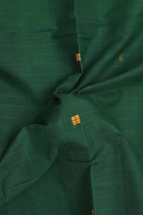 Chettinadu Cotton Saree In Forest Green With Threadwork Buttas