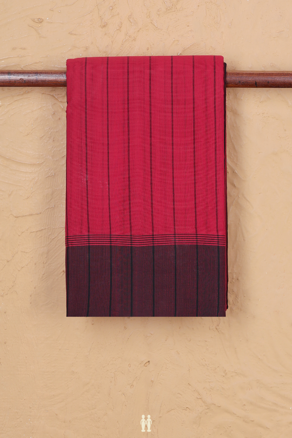 Chettinadu Cotton Saree In Red With Stripes Design