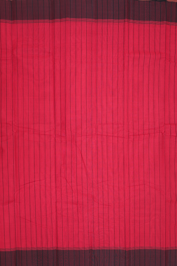 Chettinadu Cotton Saree In Red With Stripes Design
