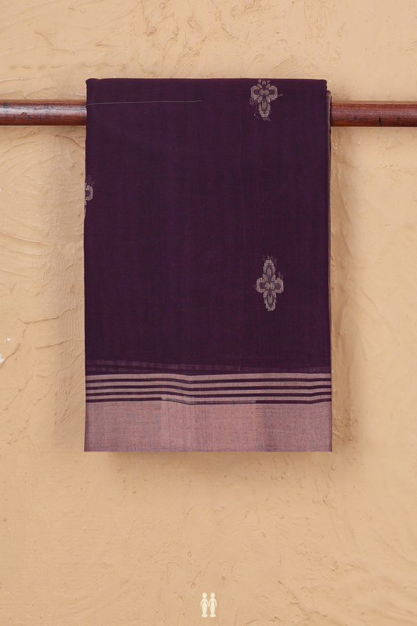 Kanchi Cotton Saree In Deep Purple With Floral Buttas