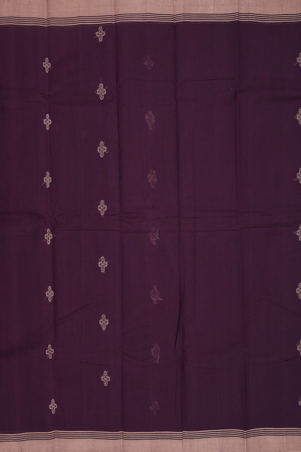 Kanchi Cotton Saree In Deep Purple With Floral Buttas