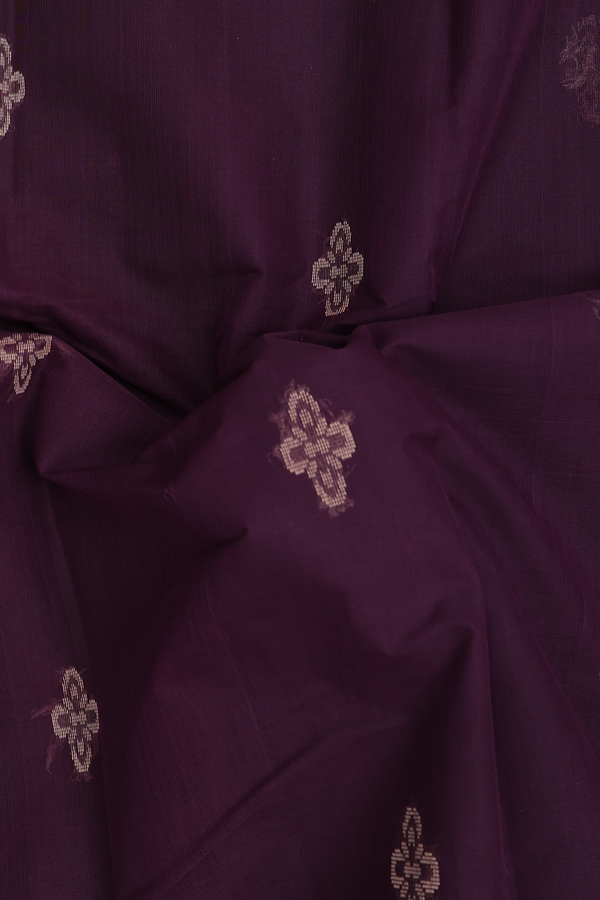 Kanchi Cotton Saree In Deep Purple With Floral Buttas