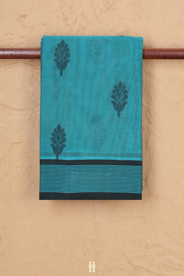 Kanchi Cotton Saree In Teal Blue With Floral Buttas
